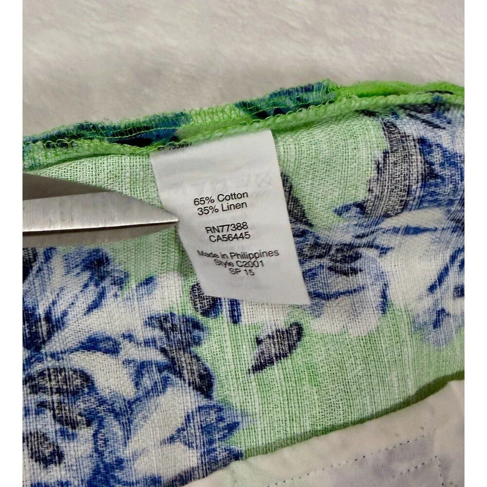 J.Crew Womens Shorts Sz 6 Linen Blend Green Blue Floral Print Pleated Front